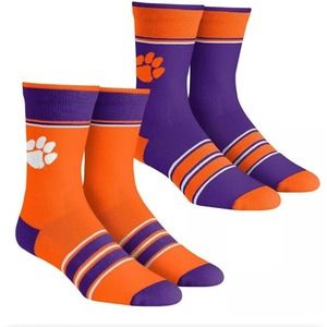 Unisex Rock Em Socks Clemson Tigers Multi-Stripe 2-Pack Team Crew Sock Set L-XL‎